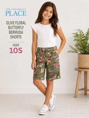 Place Olive Floral Butterfly girls Bermuda Shorts/size 10S
